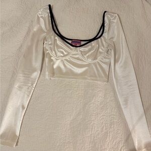 White Satin Long Sleeve Crop Top